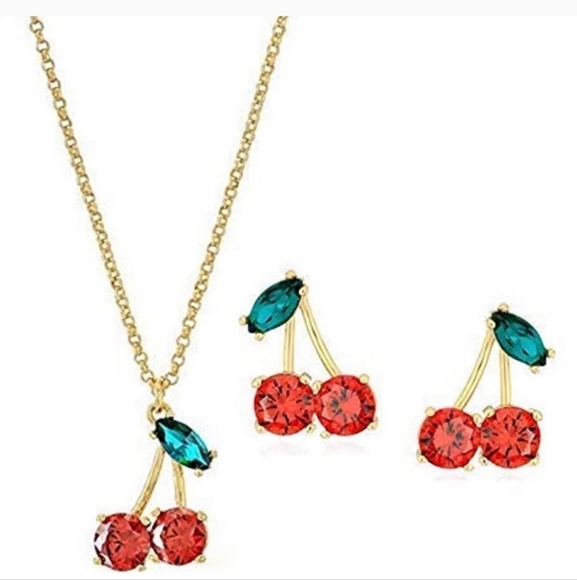 🔹️Kate Spade🔹️Ma Cherie Cherry Necklace and Earrings Jewelry Set (MSRP $146) - Picture 1 of 10